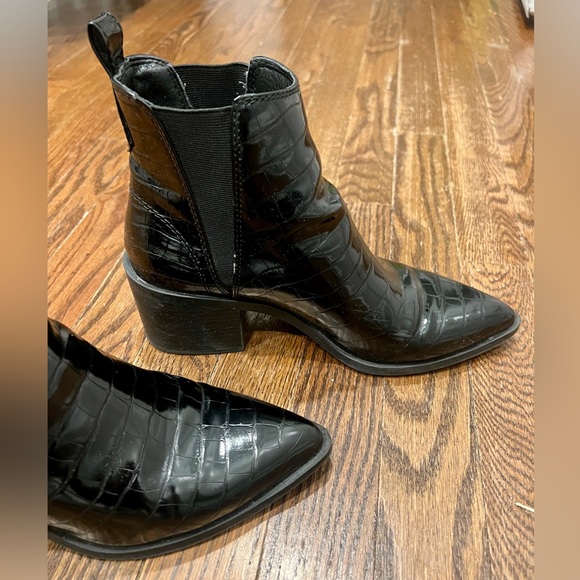 Black Croc-Embossed Ankle Boots - Picture 4 of 9